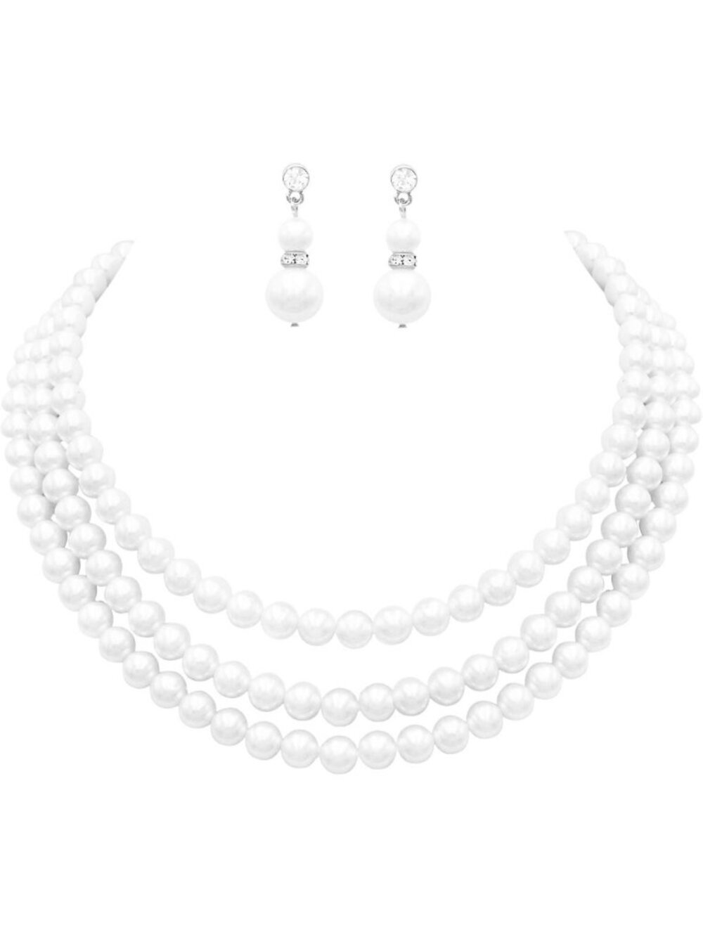 Elegant Multi-Strand Faux Pearl Necklace & Earring Set for Weddings & Events